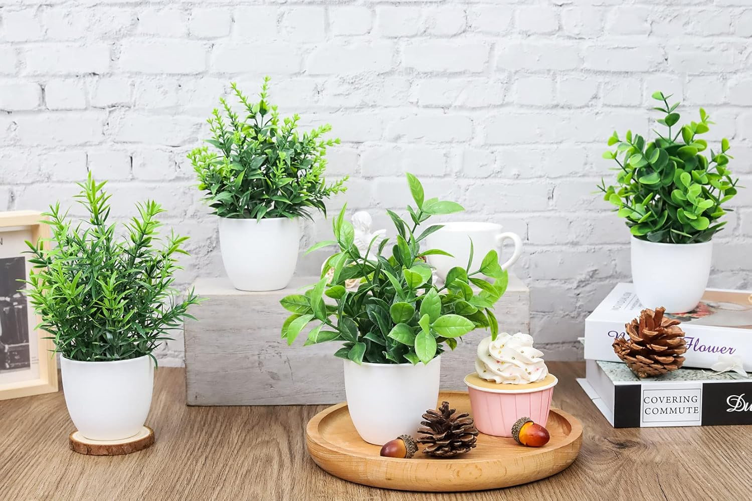 4 Pack Small Faux Plants in Pots for Home Office Shelf Bathroom Decor
