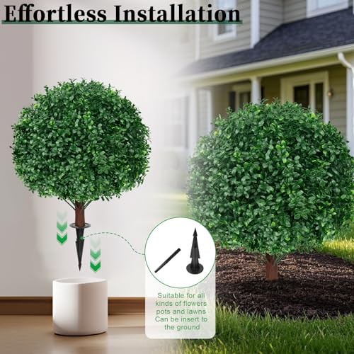 2Pack Artificial Topiary Ball Trees, 16” UV Resistant Fake Evergreen Boxwood