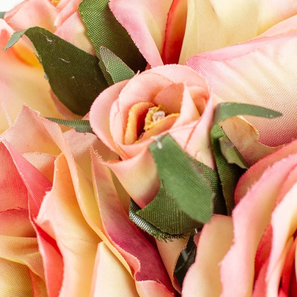 Apricot and Pink Artificial Silk Nosegay Rose Bunch Bouquet
