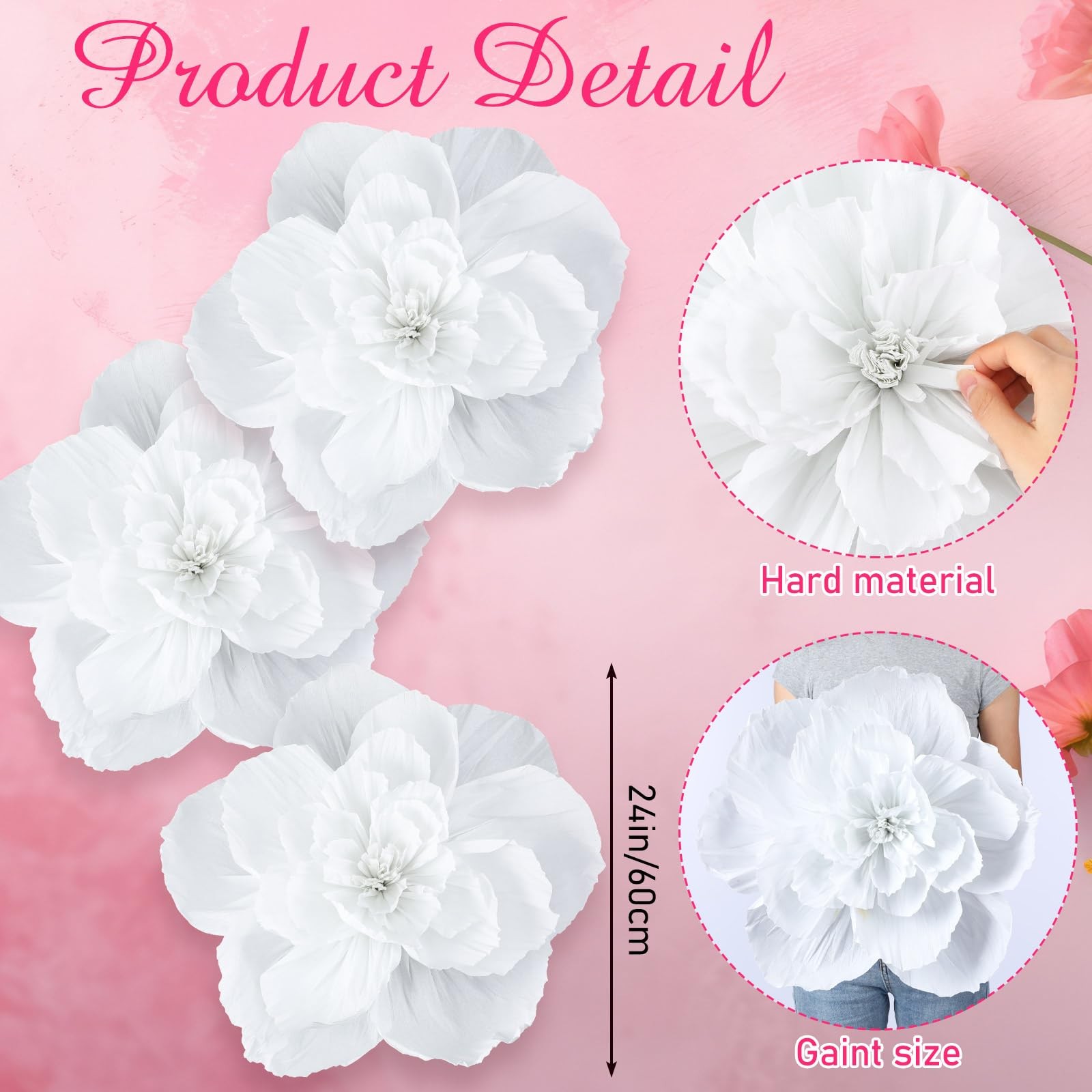 6 Pcs Large Flowers White 24 Inch Giant Big Crepe Flowers Decoration 3D Flora…