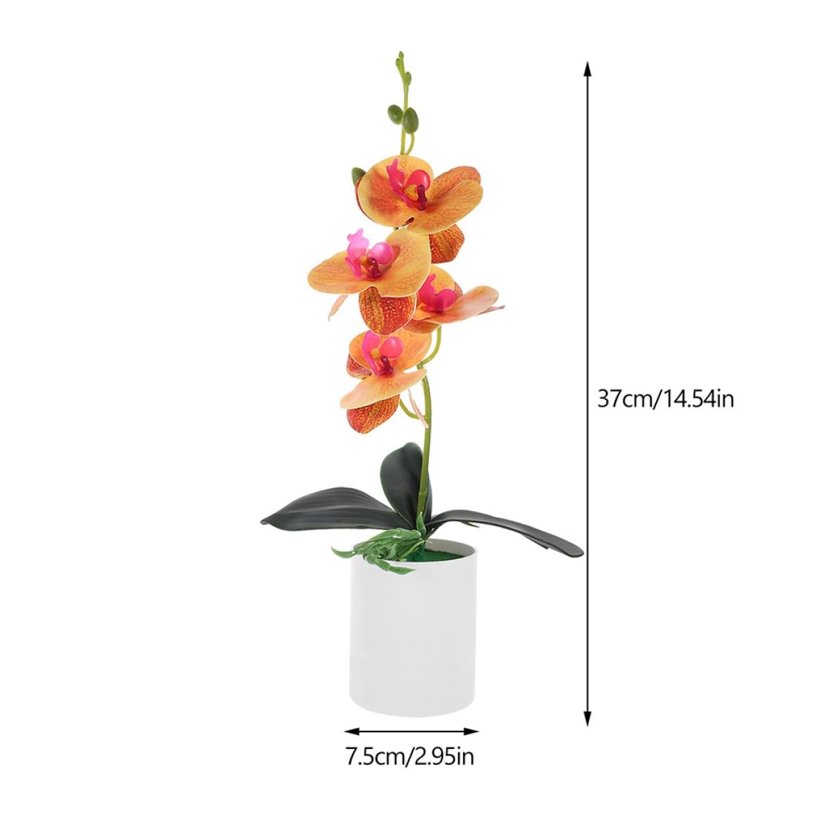 2Pcs Artificial Potted Orchid Bonsai Fake Orchid Plant Model Orange Color Fau…