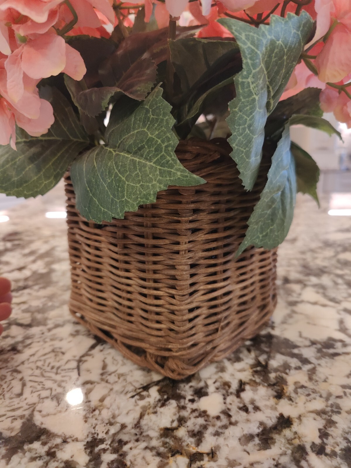 Valerie Parr Hill Faux Hydrangea Arrangement In Basket Peach Pink Floral Spring