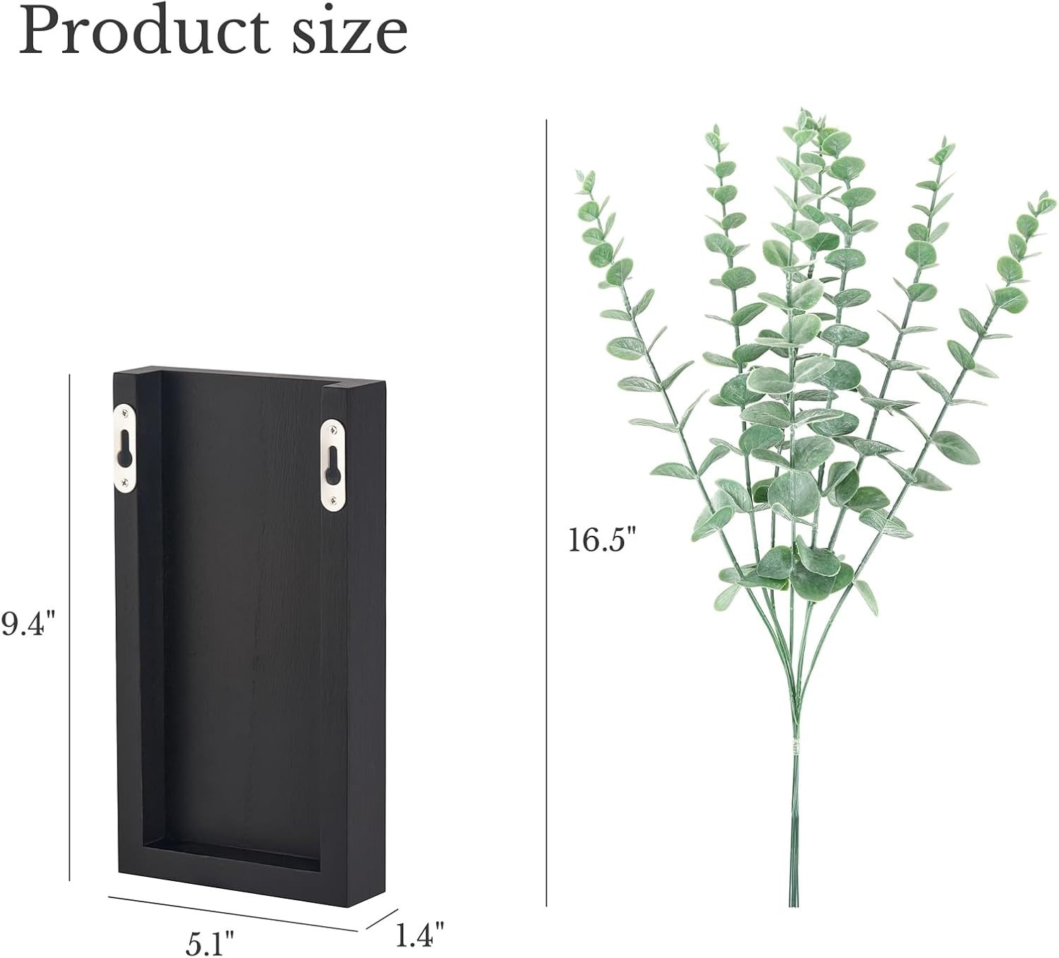 Paquete de 2 macetas de pared de madera con eucalipto artificial, decoración