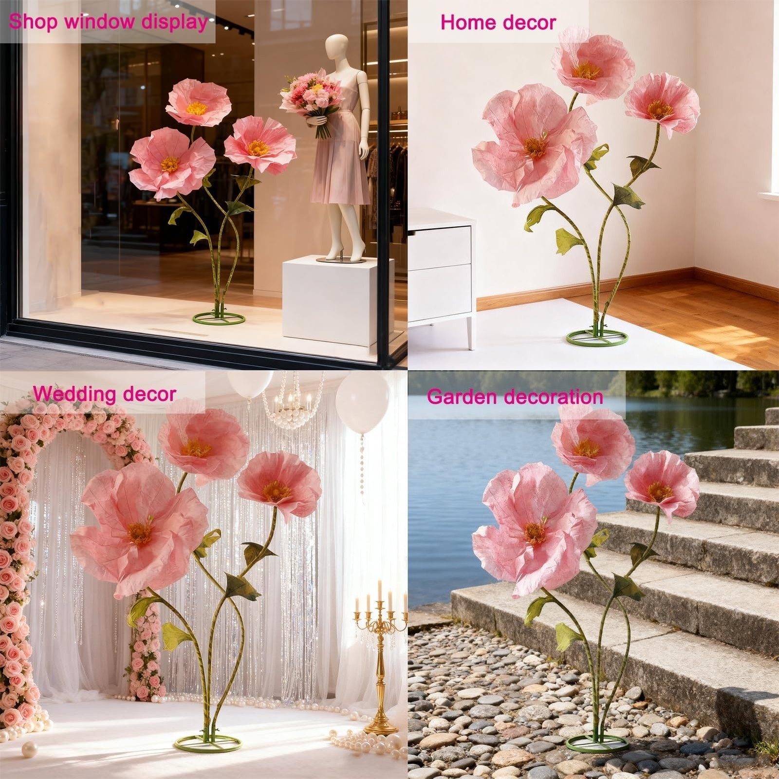 Giant Flowers for Decoration, Pink 3 Pcs Artificial Flowers, Standing Huge Ha…