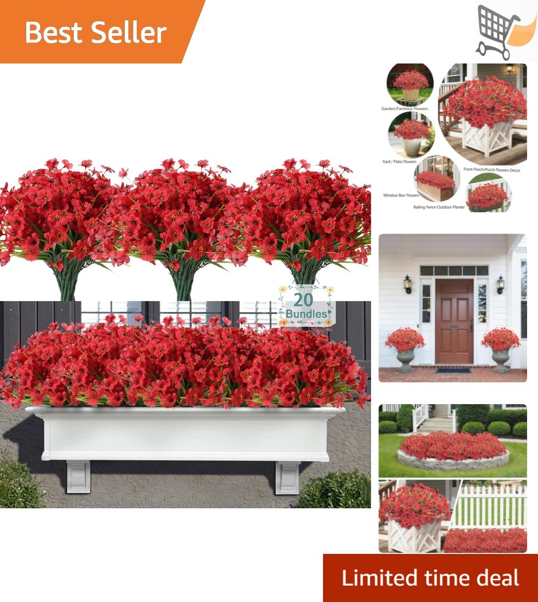 Artificial Flowers 20 Bundles UV Resistant Faux Silk Plants for Outdoor Decor