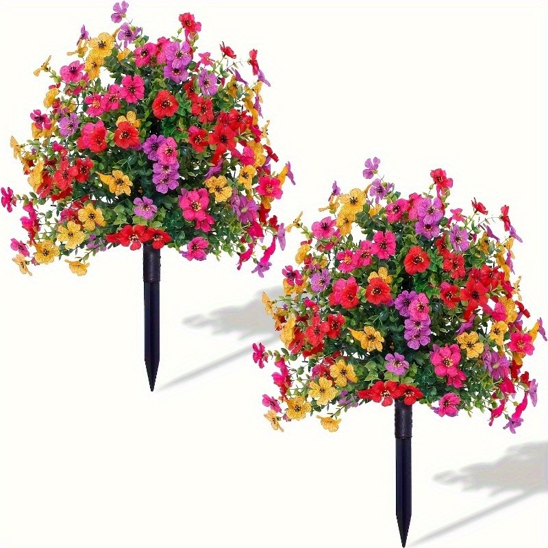 2Pcs Artificial Violet Flowers Ground Spike Fake Plants Garden Patio Yard Decor