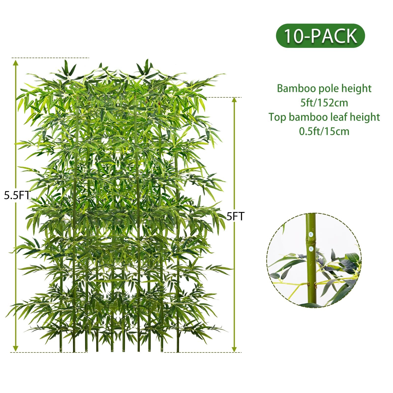 5ft 10 Pack Fake Bamboo, Artificial Bamboo Plants Outdoor