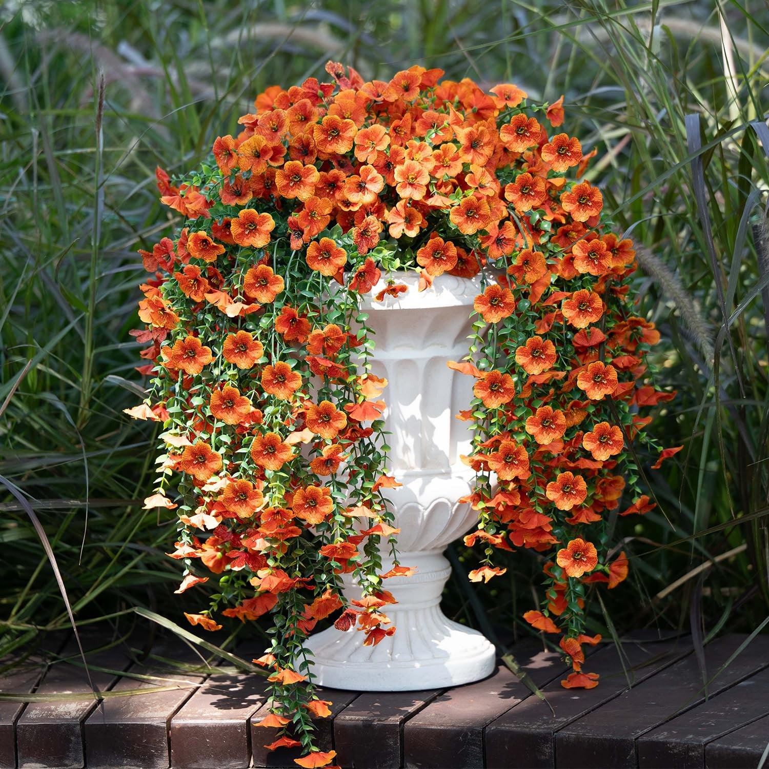 2PCS Artificial Hanging Fall Flowers for Outdoors Decorations, Orange Realist…