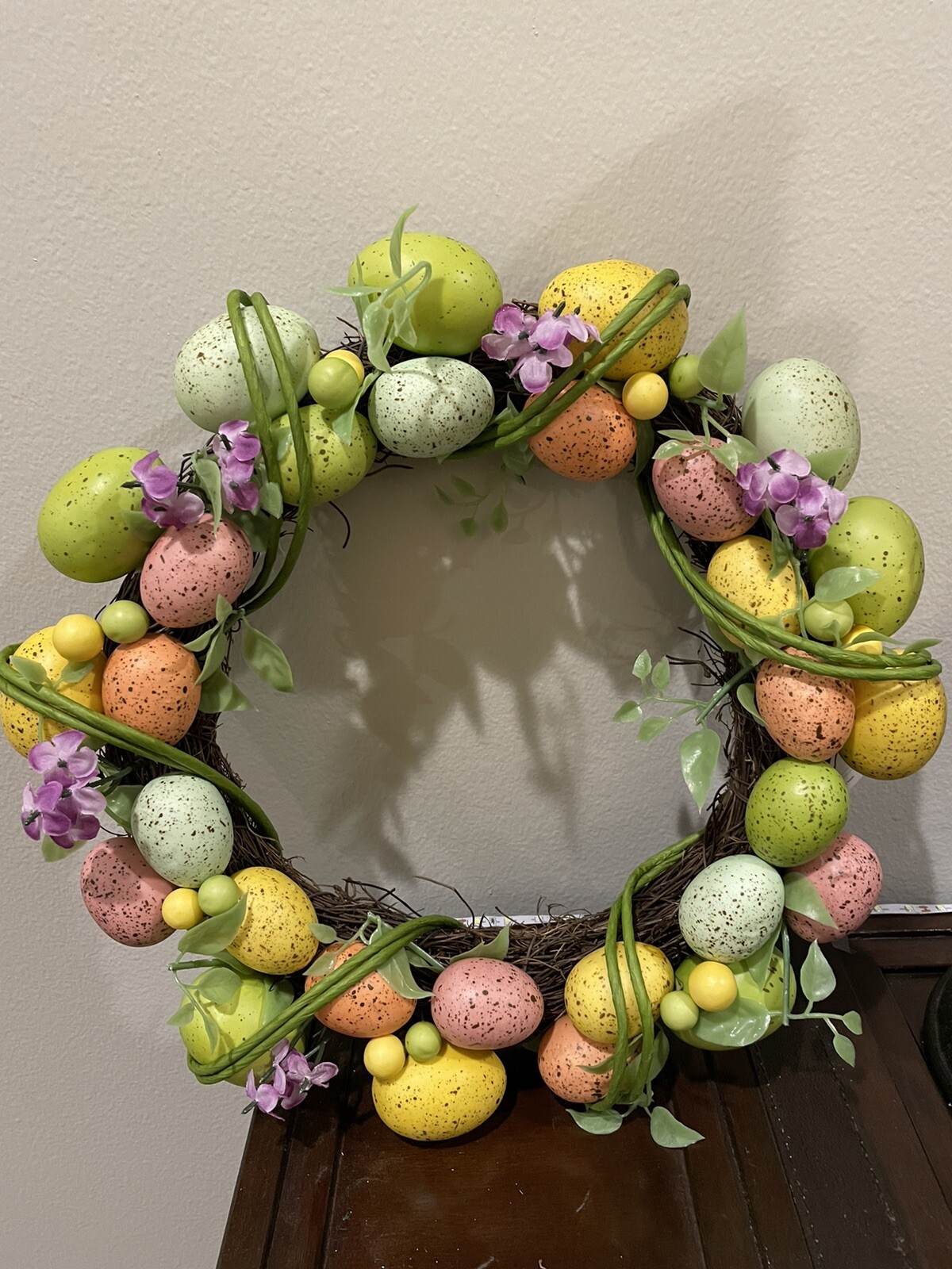 Easter Wreath Grapevine Speckled Wall Decoration 15″ Dia Flowers NEW!