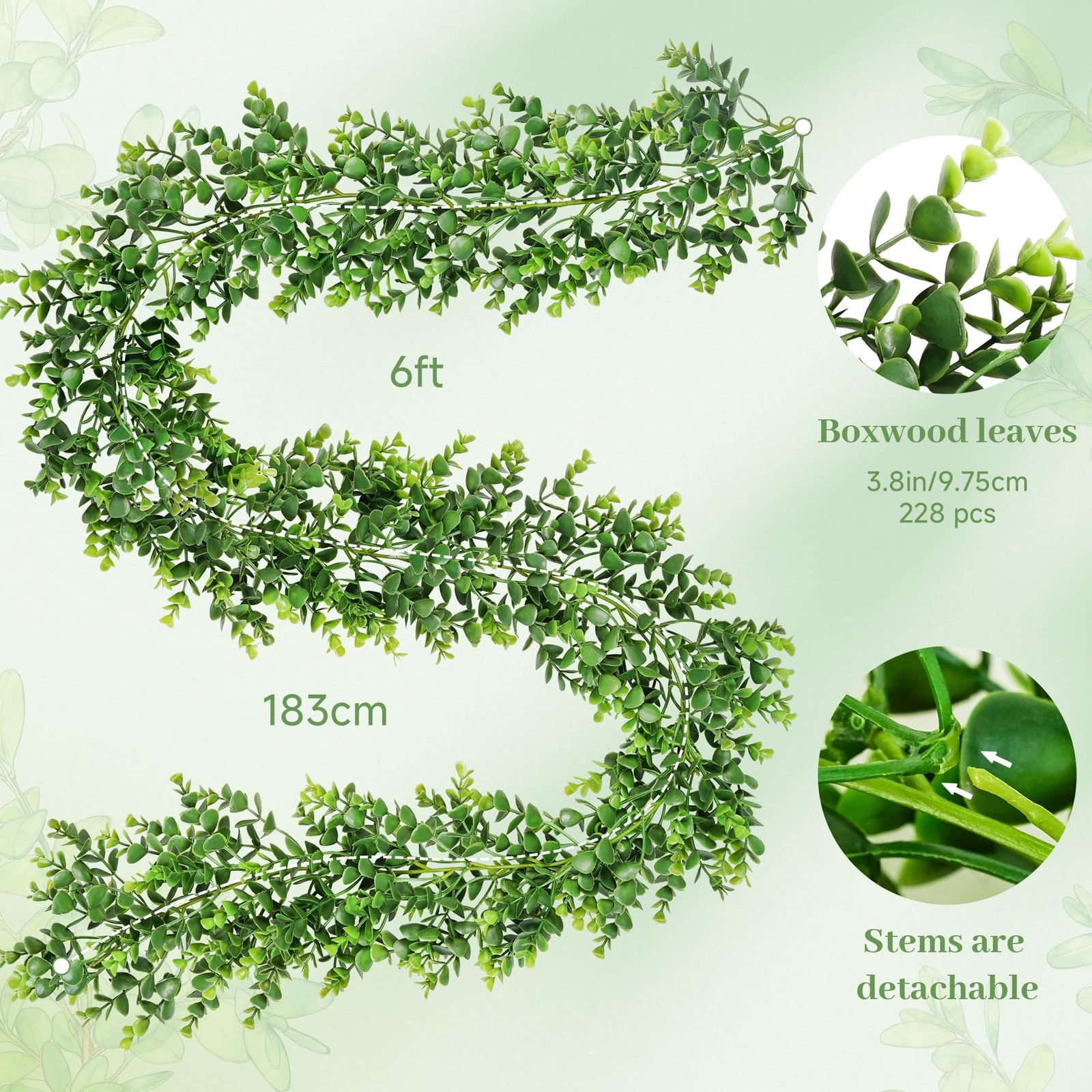 6FT Artificial Boxwood Garland, Faux Vines Hanging Plant Greenery Garland for…