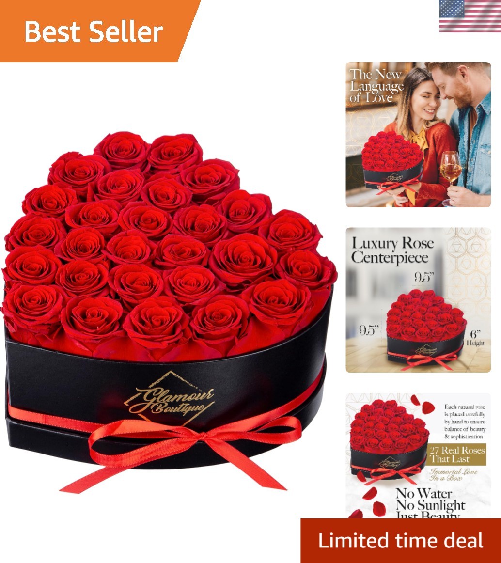 Forever Roses – 27 Red Preserved Roses in Heart-Shaped Box, No Maintenance