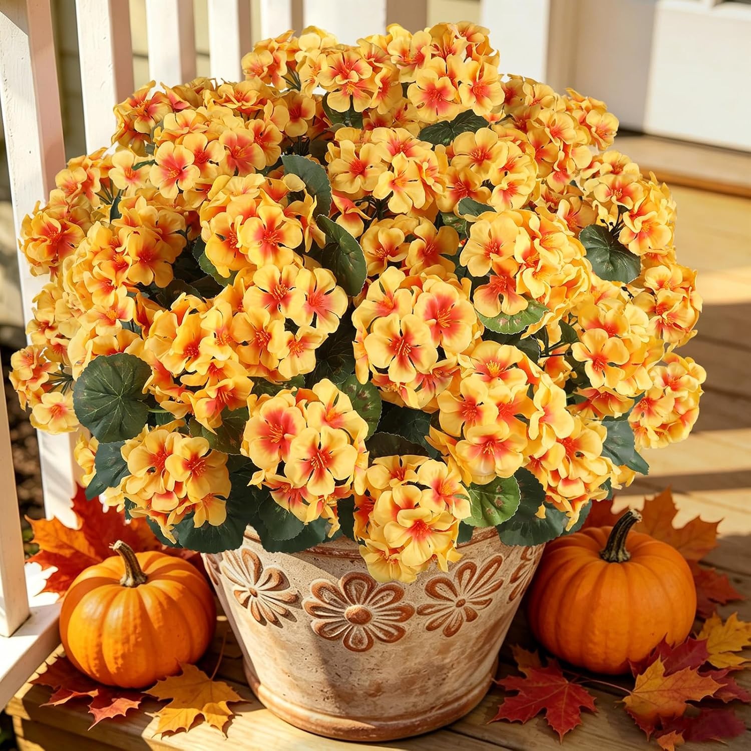 6 Bundles Red Geraniums Silk, Artificial Outdoor Planter Decor