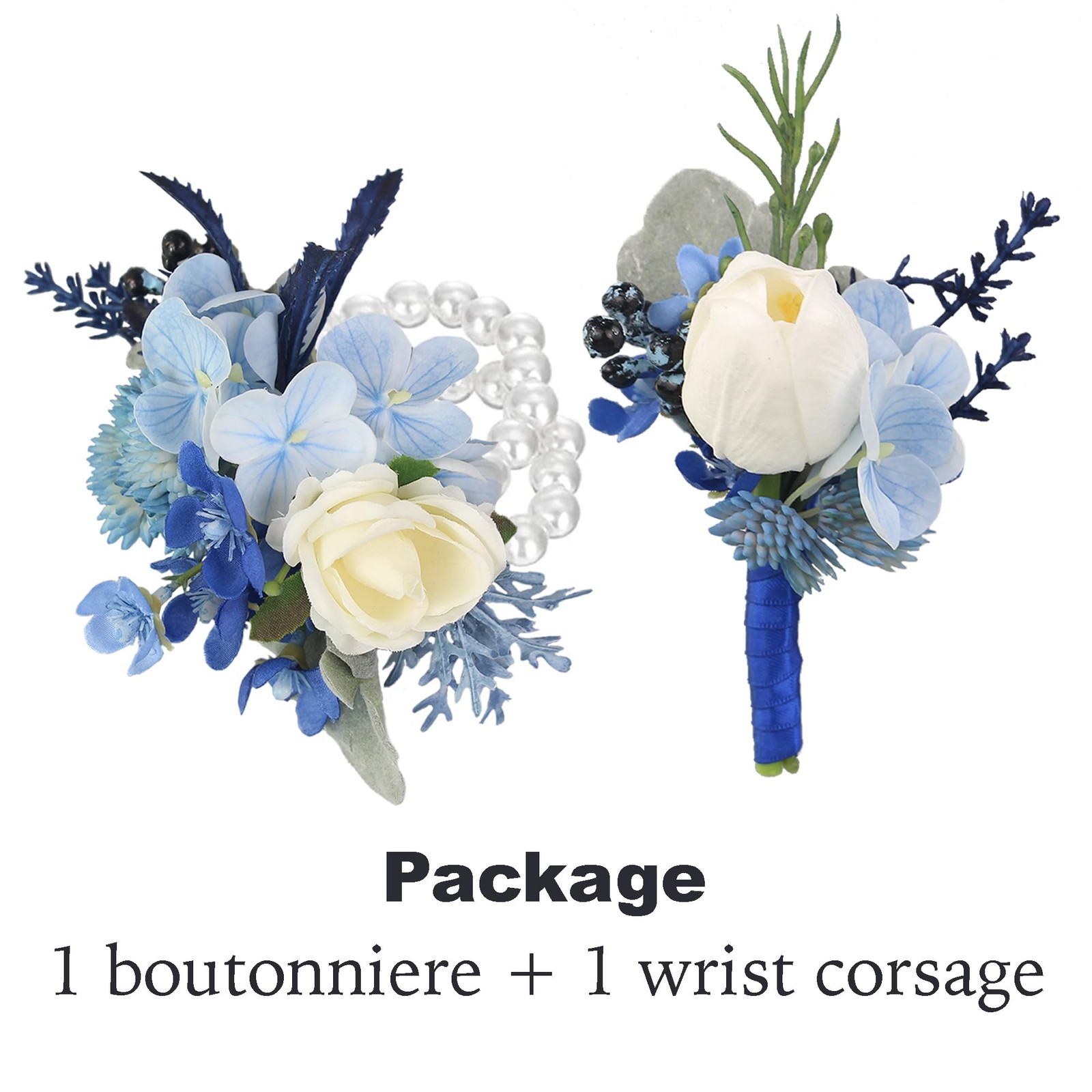 Corsage And Boutonniere Set Navy Blue Wristlet Men Wedding Homecoming Prom