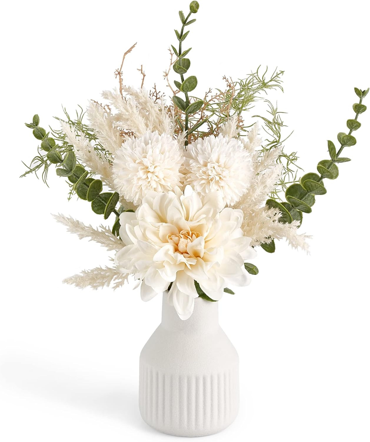 Small Artificial Flowers in Ceramic Vase 13.5″ Centerpieces Coffee Table Decor,