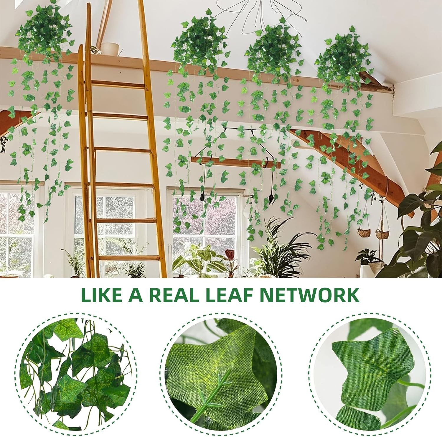 12 Pack Artificial Ivy Garland 84Ft Fake Vines with 72 Leaves Room Decor