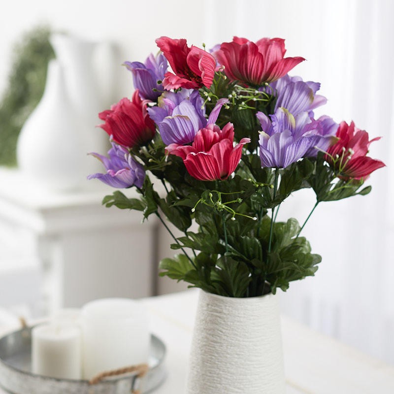 22″ Pink and Lavender Artificial Poppy Floral Bush