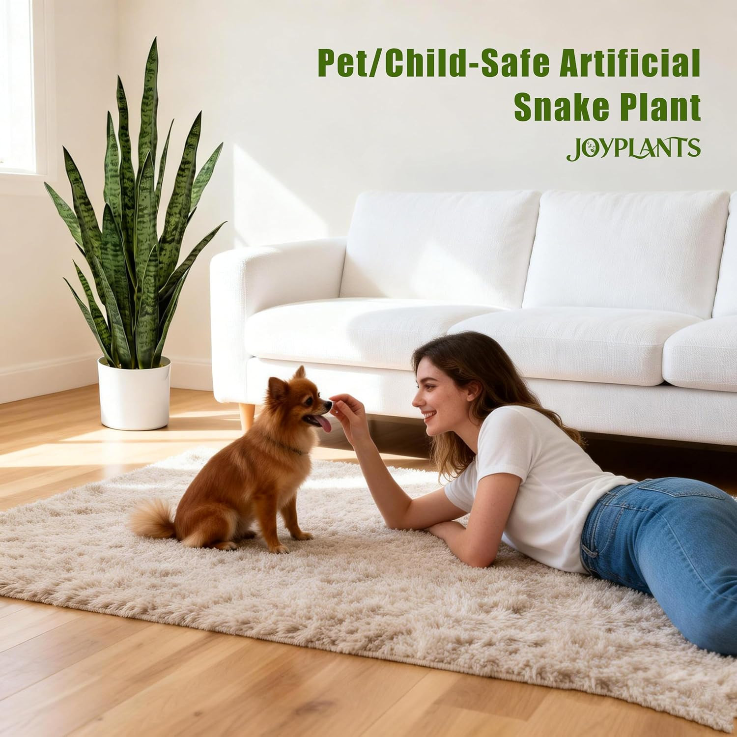 35″ Fake Snake Plant in White Pot – Realistic Faux Decor for Home & Office