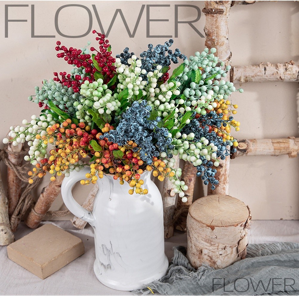 40cm Artificial Berry Bean Stems with Foam Flowers for Home and For Wedding