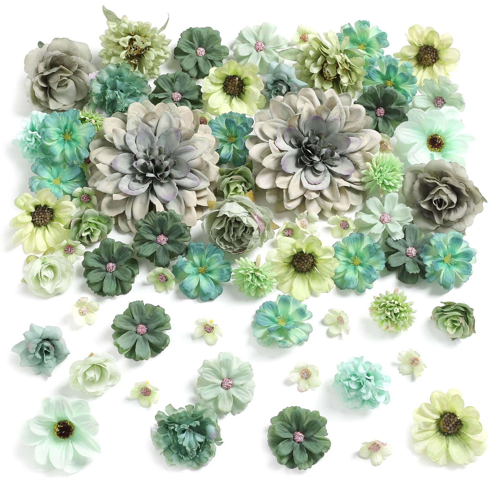 Fake Flower Heads Mini Artificial Flower Forest Green Faux Dahlia Rose Flower…