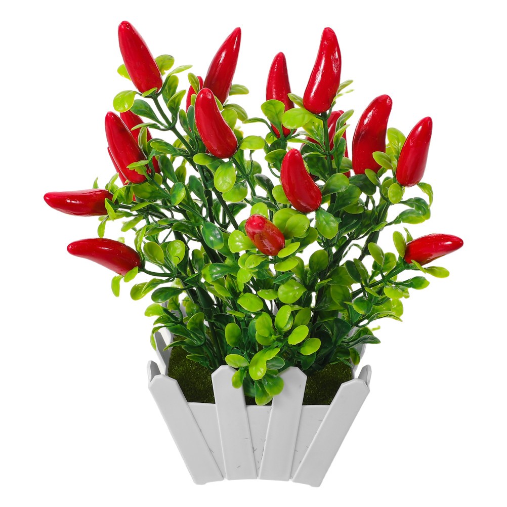 3Pcs Artificial Mini Red Pepper Bonsai Plants Reusable Plastic Indoor Decoration