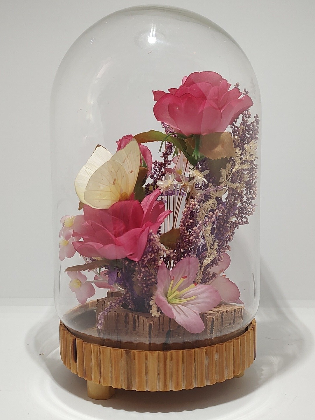 Vintage Plastic and Dried Flowers in Cloche Allied Enterprises Inc. 8.5 inches