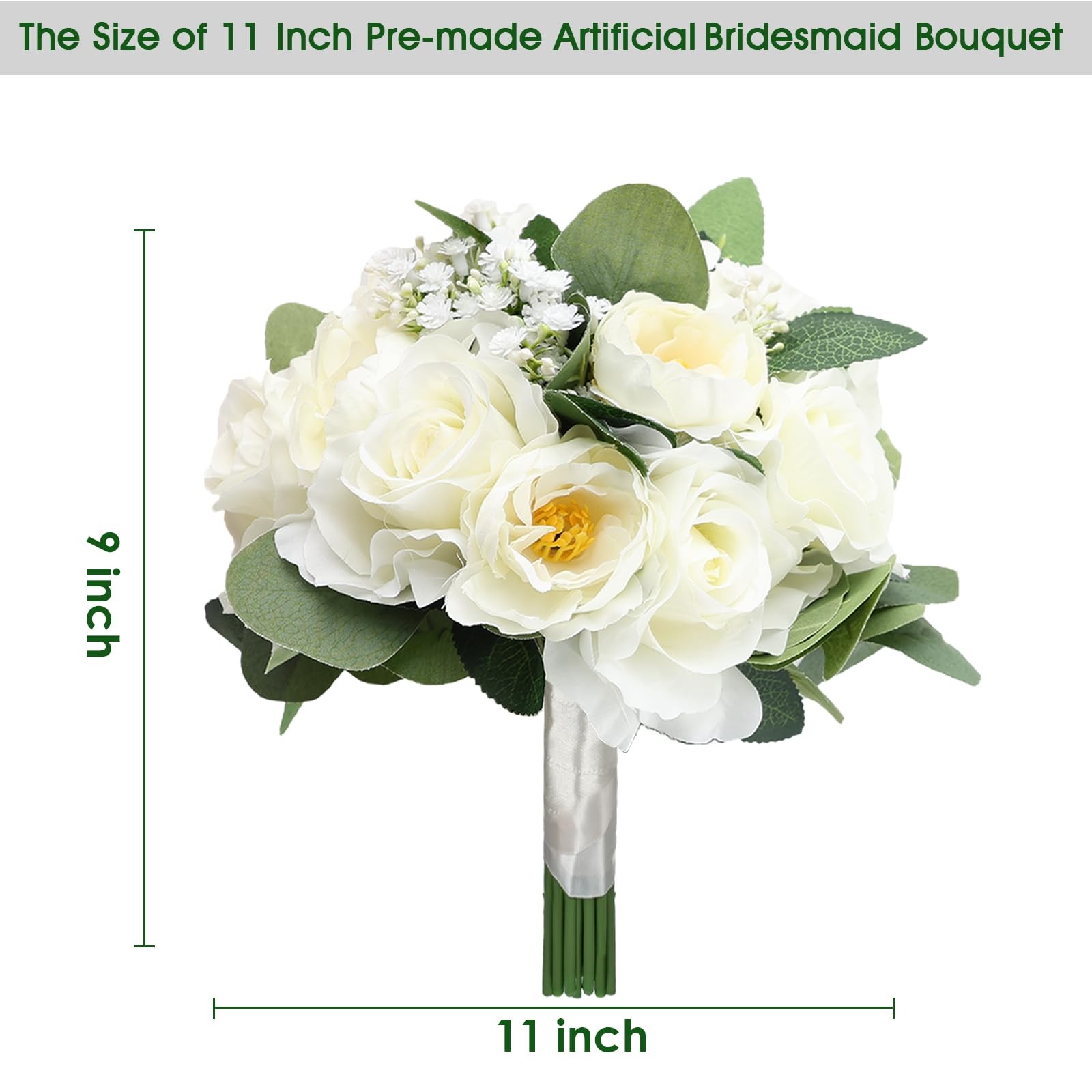 11 Inch White Bridesmaid Bouquets Artificial Flowers Wedding Bridal Shower