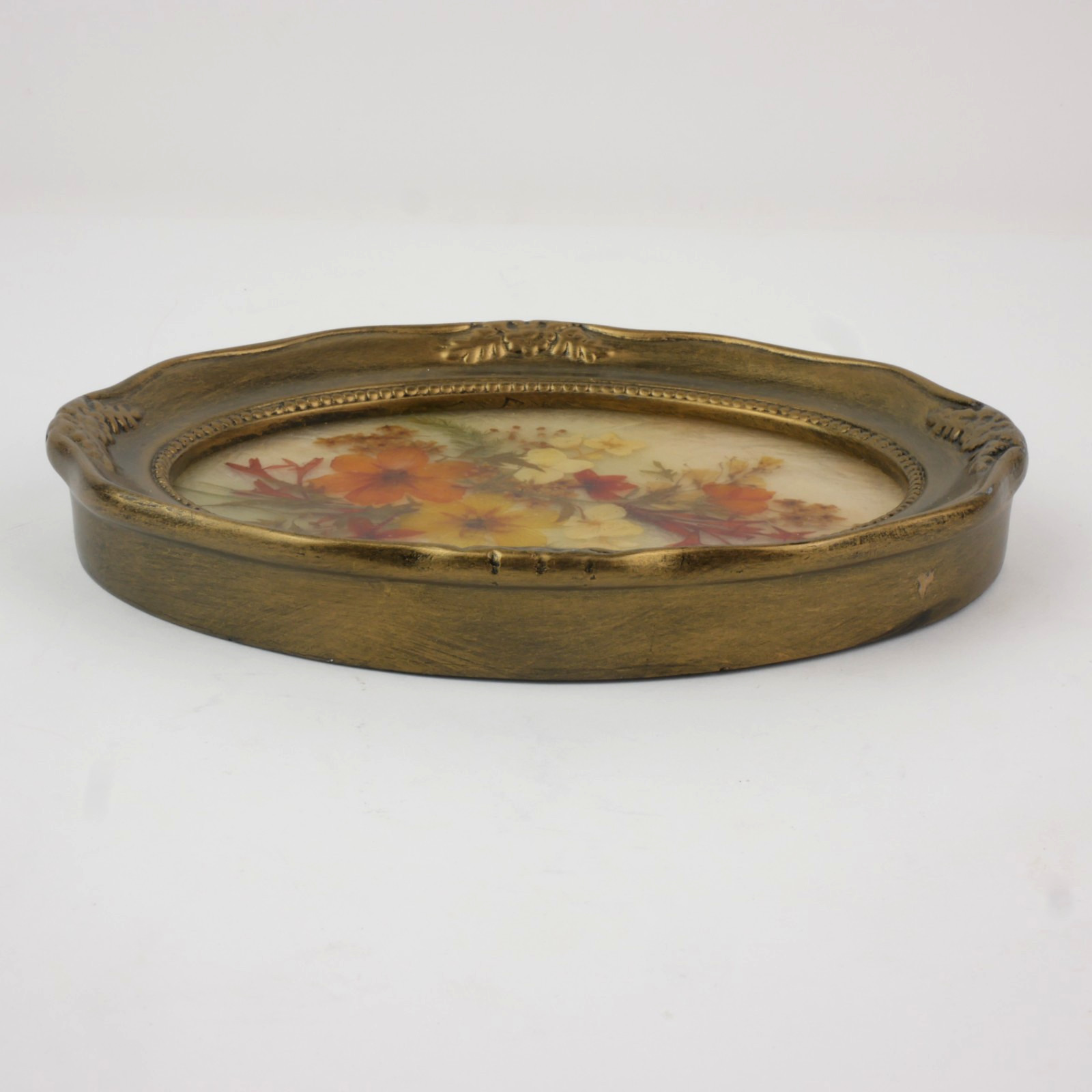 Vintage 1999 Fibretec Sri Lanka Preserved Real Tropical Flower Art Oval Frame