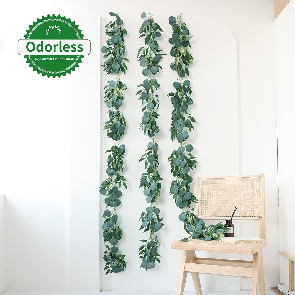 3 Strands Artificial Vines Kit, 78″ Silk Eucalyptus Ivy Garland Green Leaves …