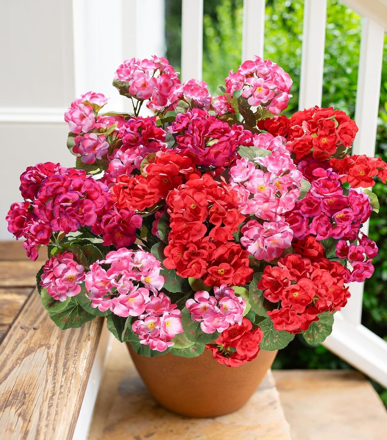 Low Maintenance Artificial Geraniums – 6 Bundles in Stunning Red, Pink & Fuchsia