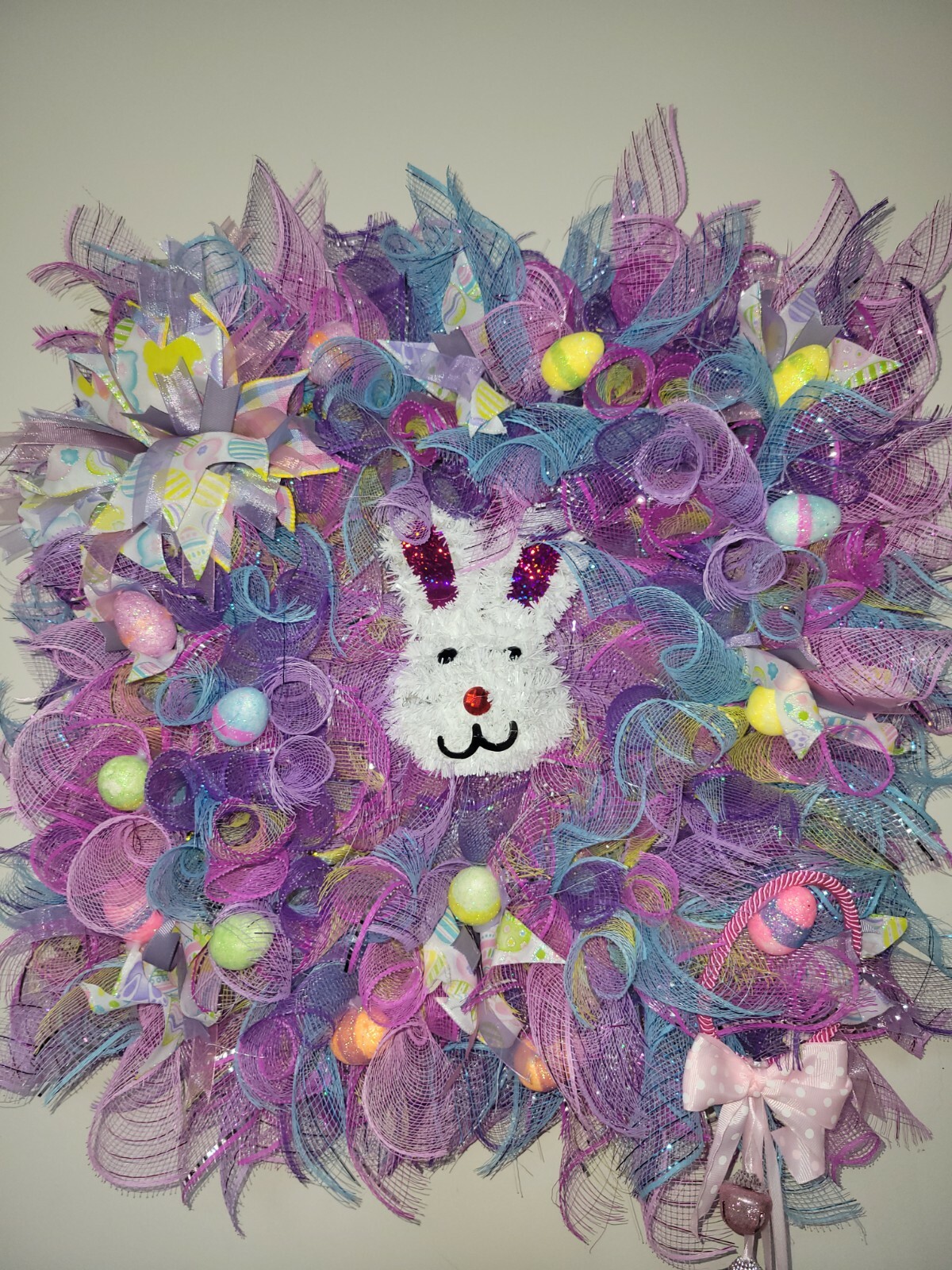 ESTER bunny HAPPY Mesh Front Door Wreath Decor Decoration square pink blue yello