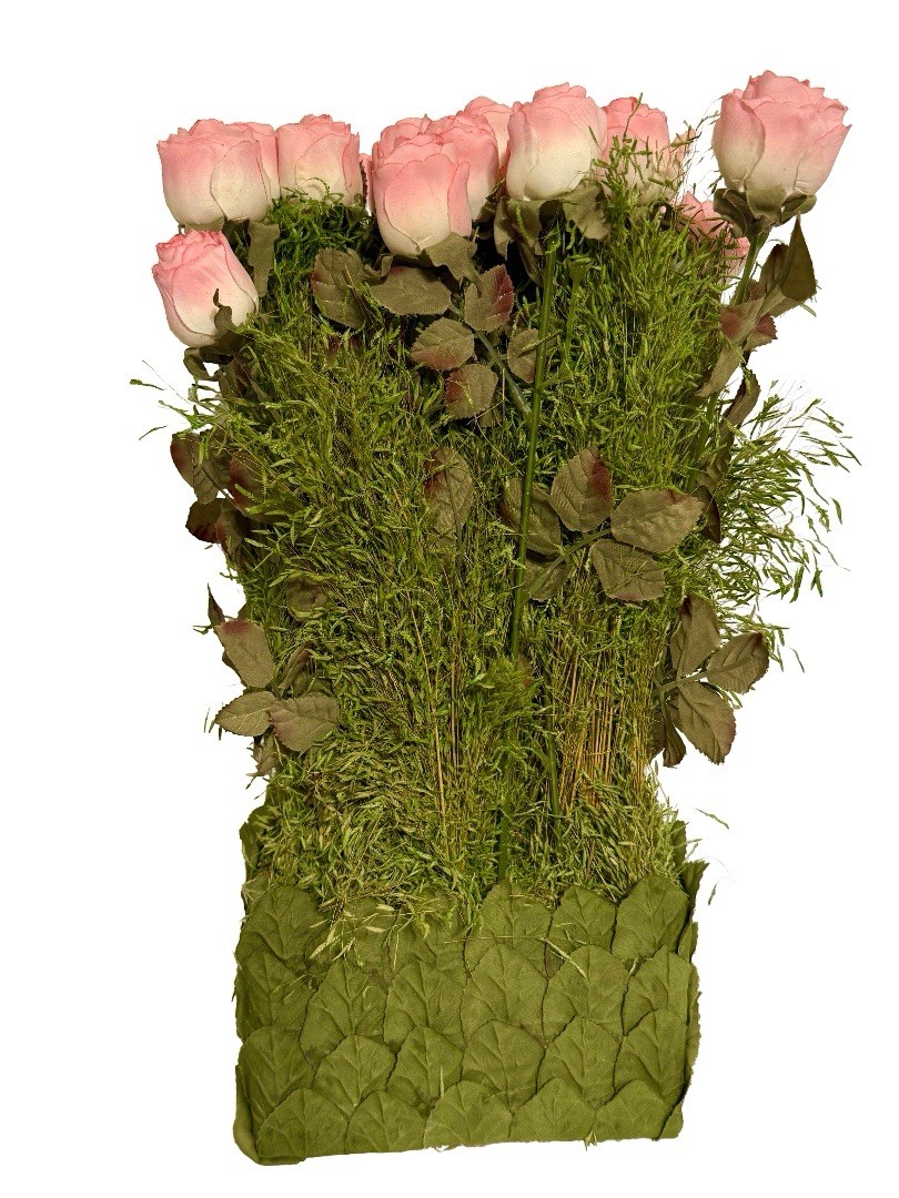 VTG French Country Roses Nearly Natural Arrangement Pink Floral 16” Decorative