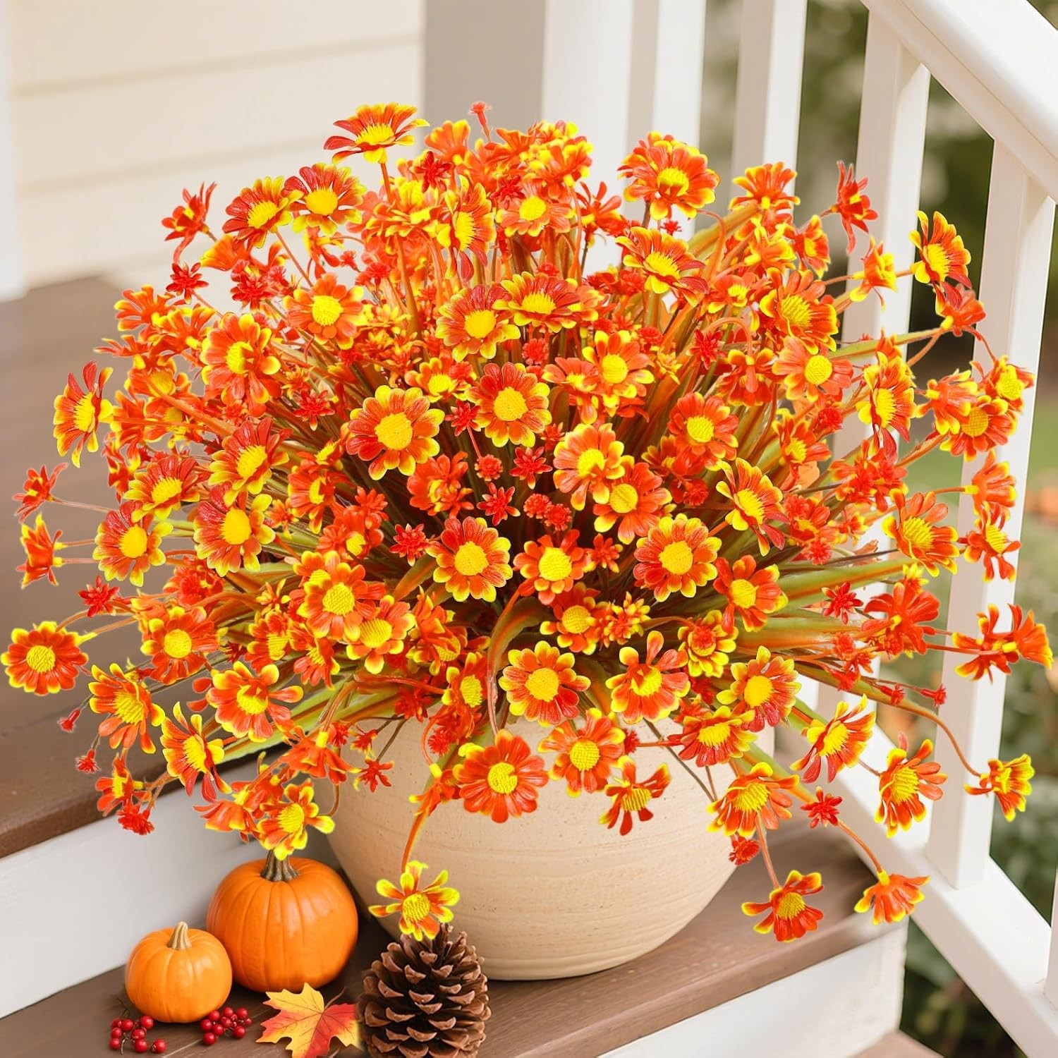 8 Bundles Artificial Mums for Outdoors Fall Flowers UV Resistant Fall Decor |