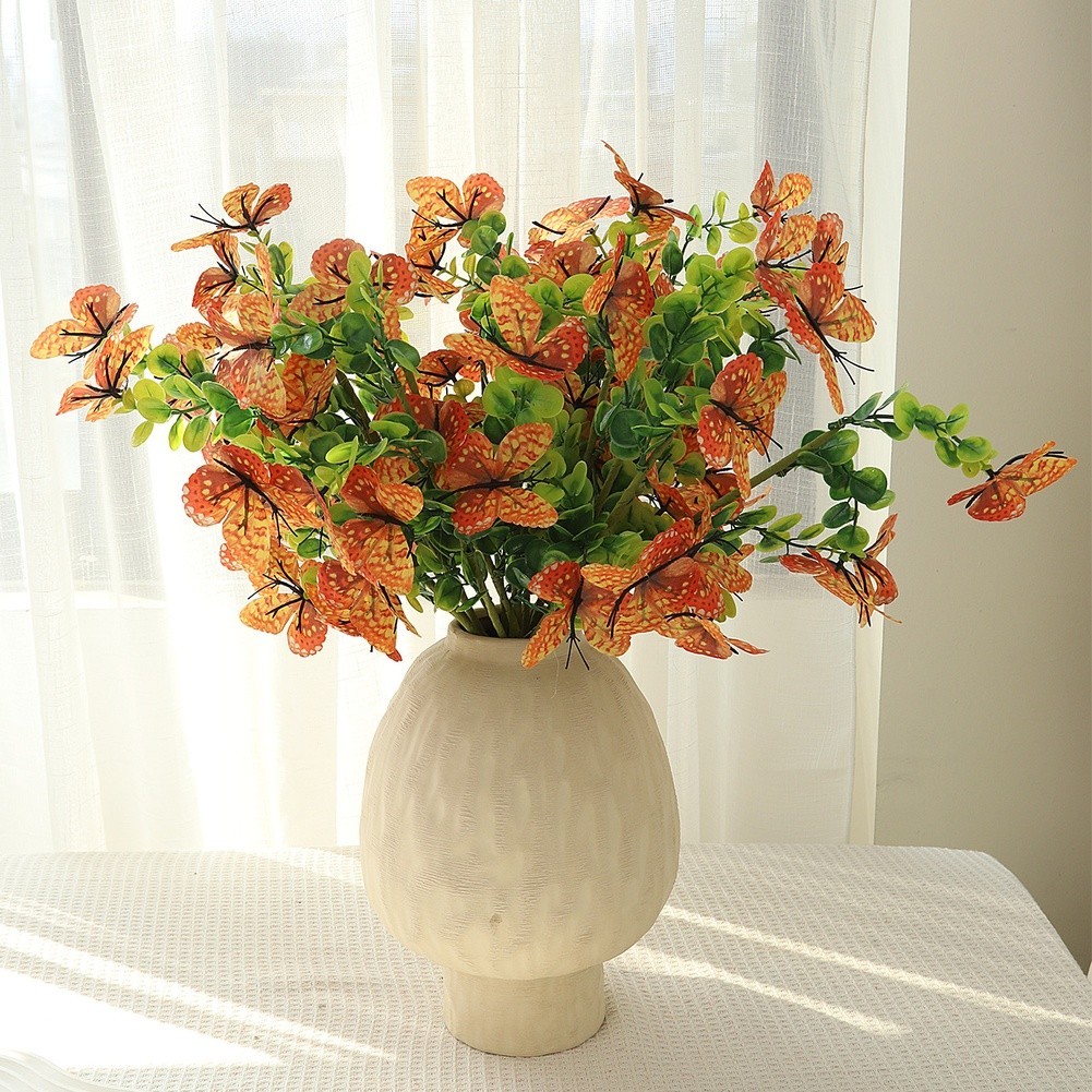Eucalyptus Style Artificial Flower Branch with Butterflies 56cm Height