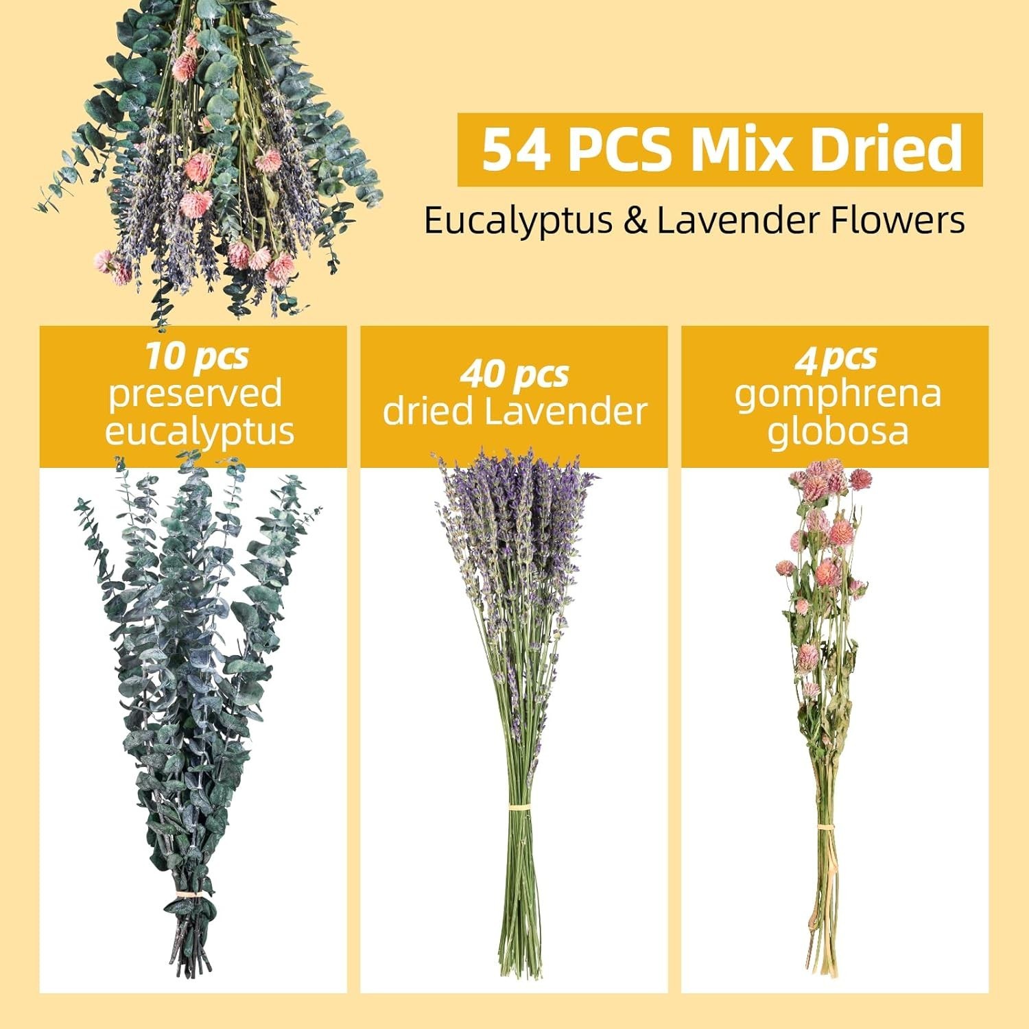 54 Pcs Dried Eucalyptus Stems & Lavender Flowers Bundle for Shower Natural Fr…