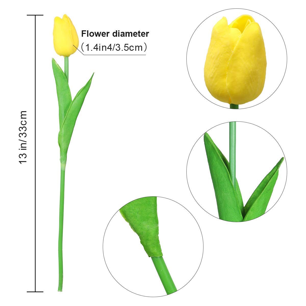 30 PCS Yellow Artificial Tulips PU Faux Flowers Real Touch Spring Decor