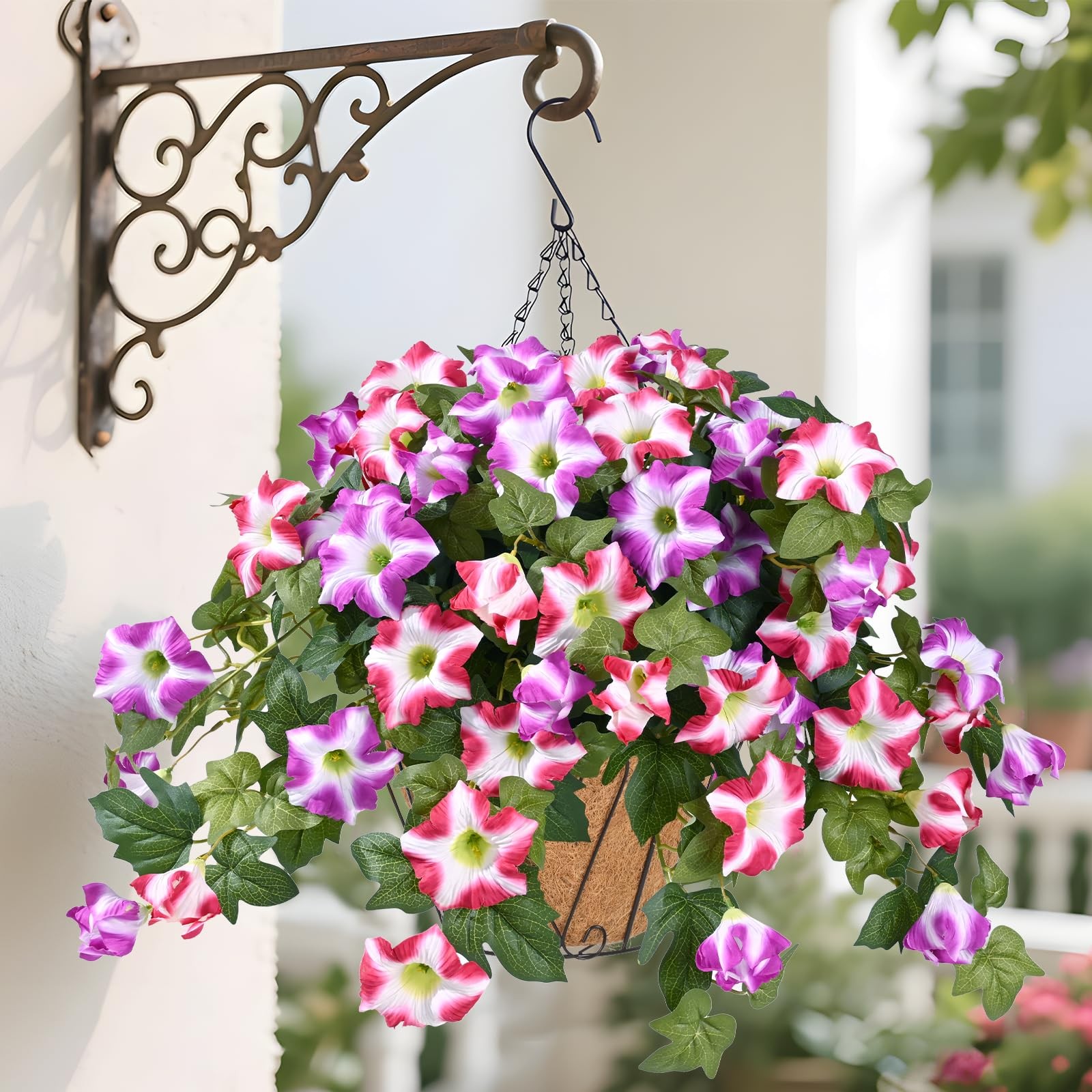 Artificial Hanging Flowers Plants with Basket for Outdoors, Artificial Petuni…