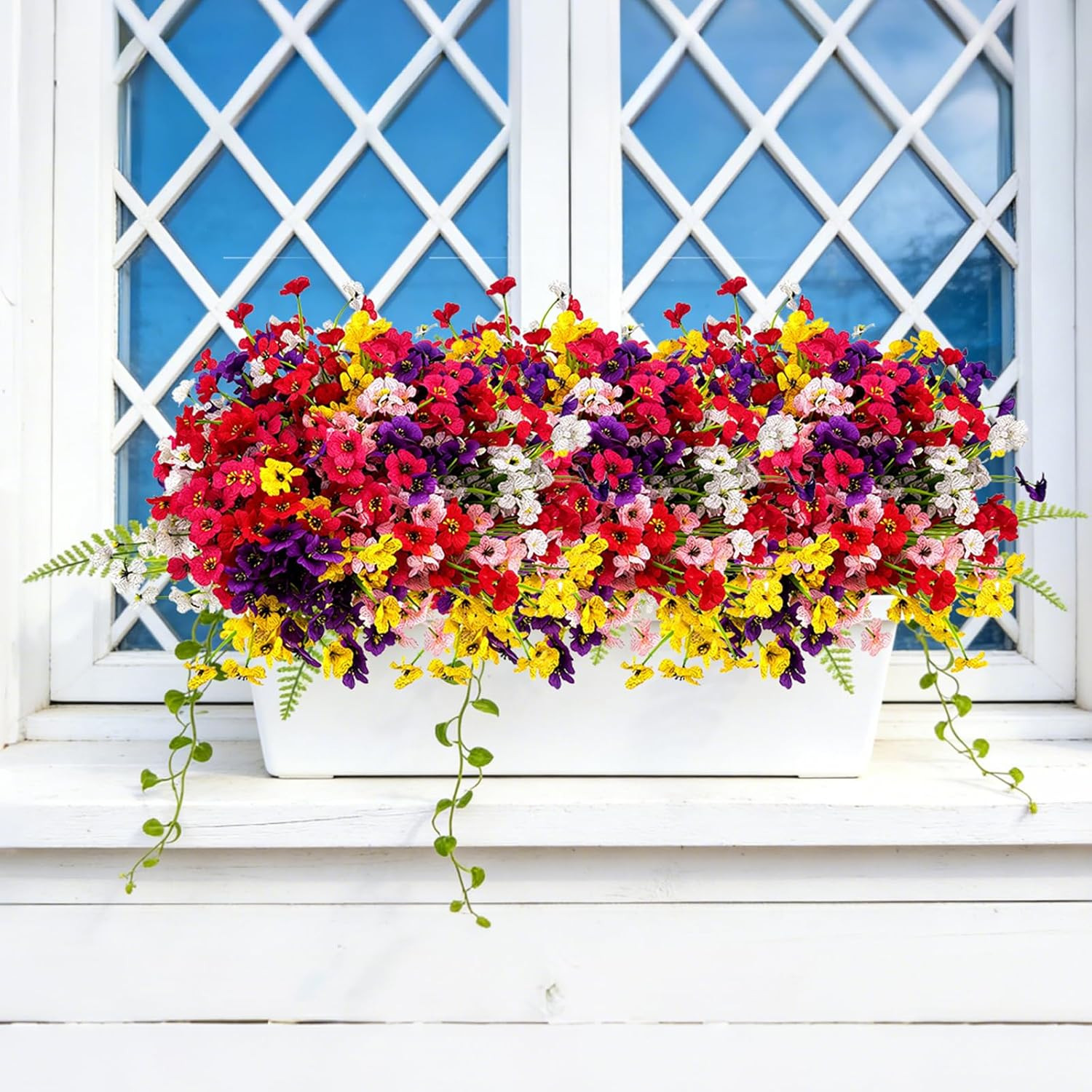 24 Pcs (6 Color) UV Resistant Outdoor Artificial Faux Flowers Plants Realistic P
