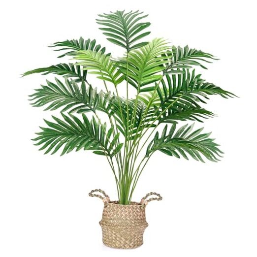Fake Palm Tree 28Inch Faux Plant Potted Tall Fake Plant with Hand-Woven 28” 1