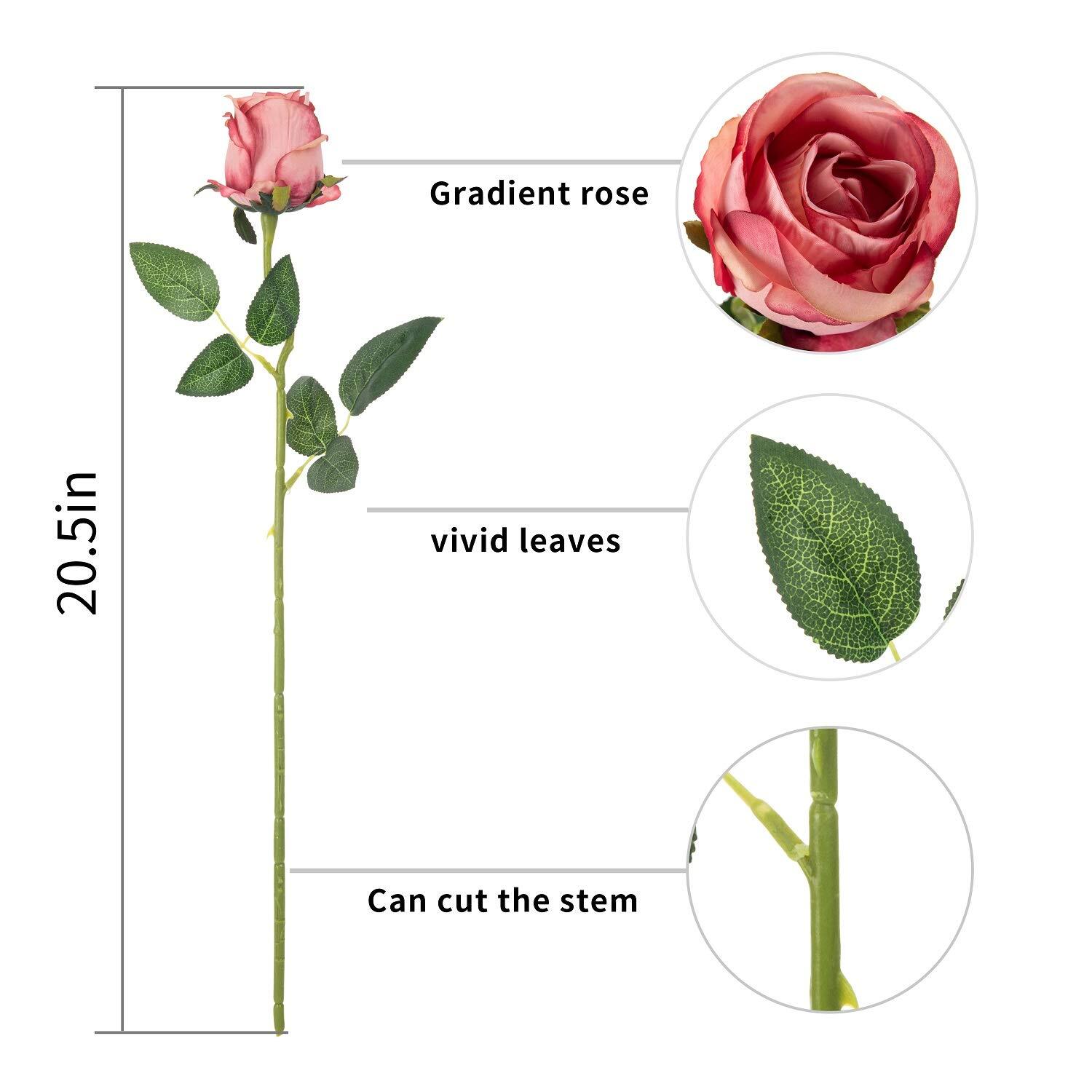 Flojery 10pcs Artificial Rose Flowers Long Stem Fake Silk Roses for DIY Weddi…