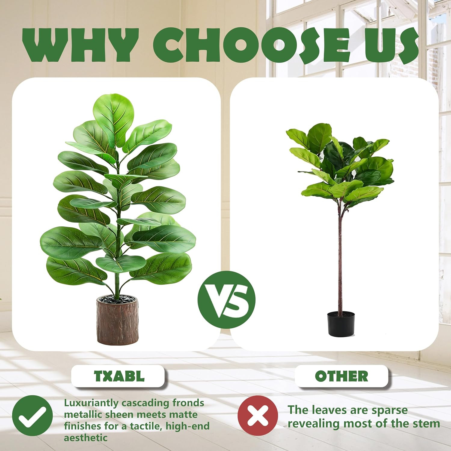 2 Pack 30″ Faux Fiddle Leaf Fig Trees with Wood-Grain Pots for Home Decor