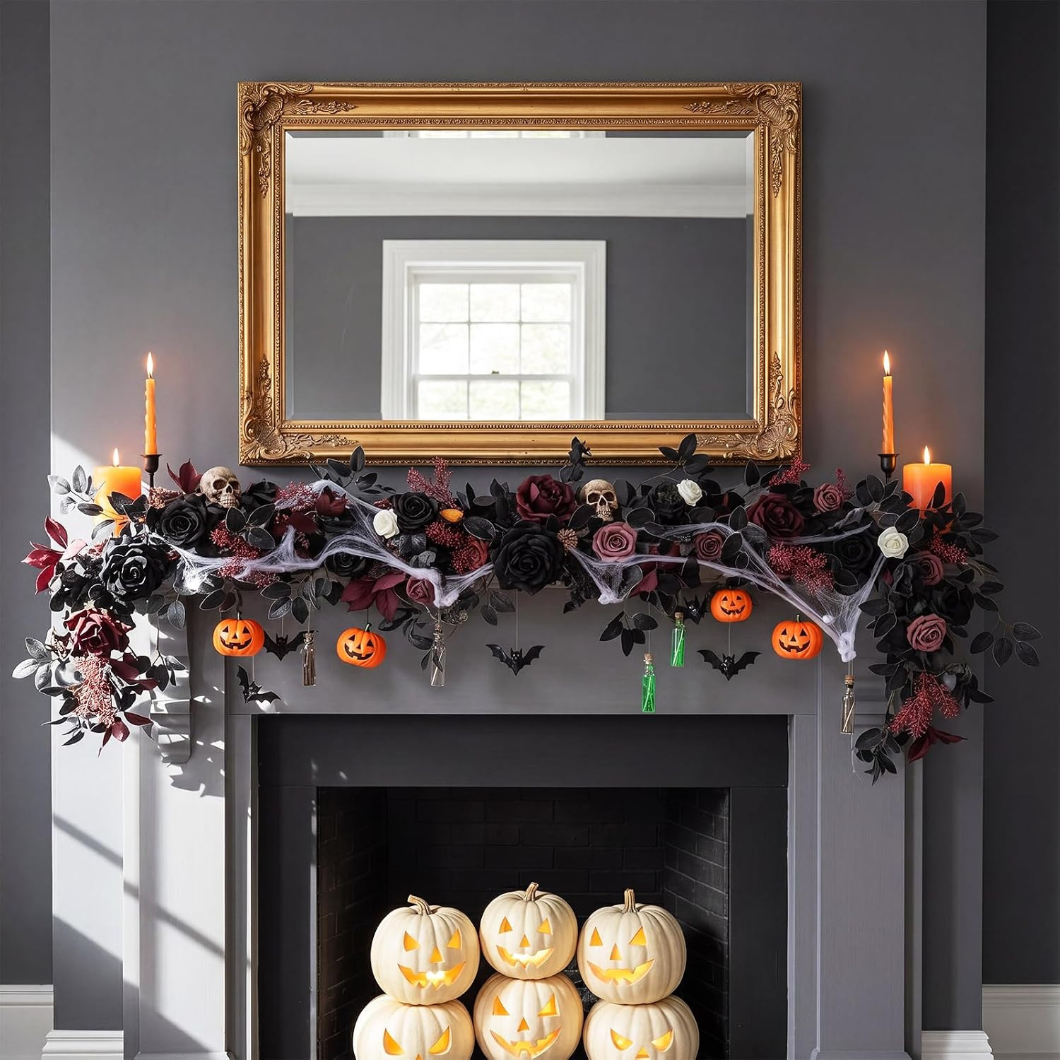 5 Ft Halloween Black Burgundy Artificial Flower Garland Fake Rose Vine Hanging G
