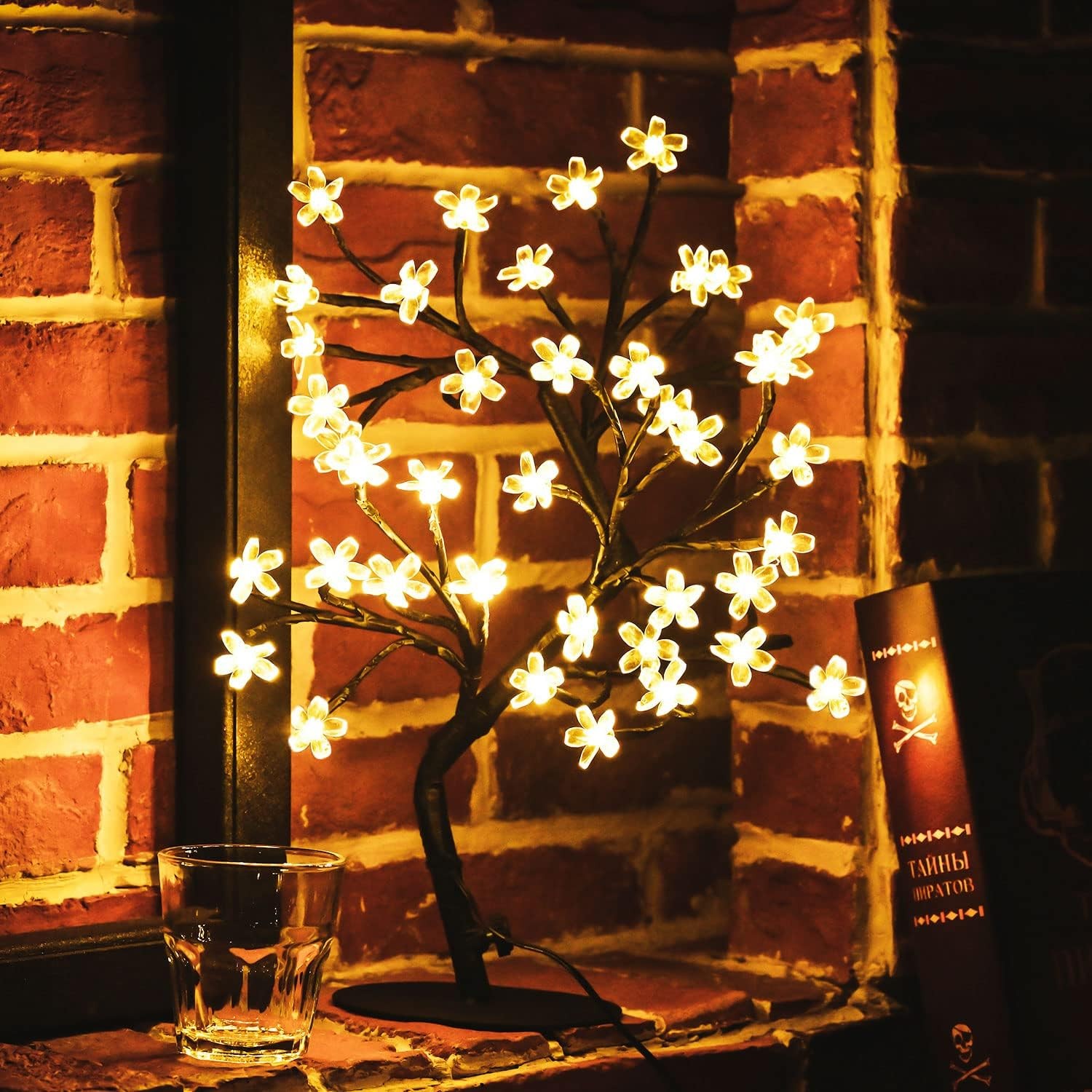 Cherry Blossom Tree Light,17inch 40LED Lighted Tabletop Artificial Flower Bonsai