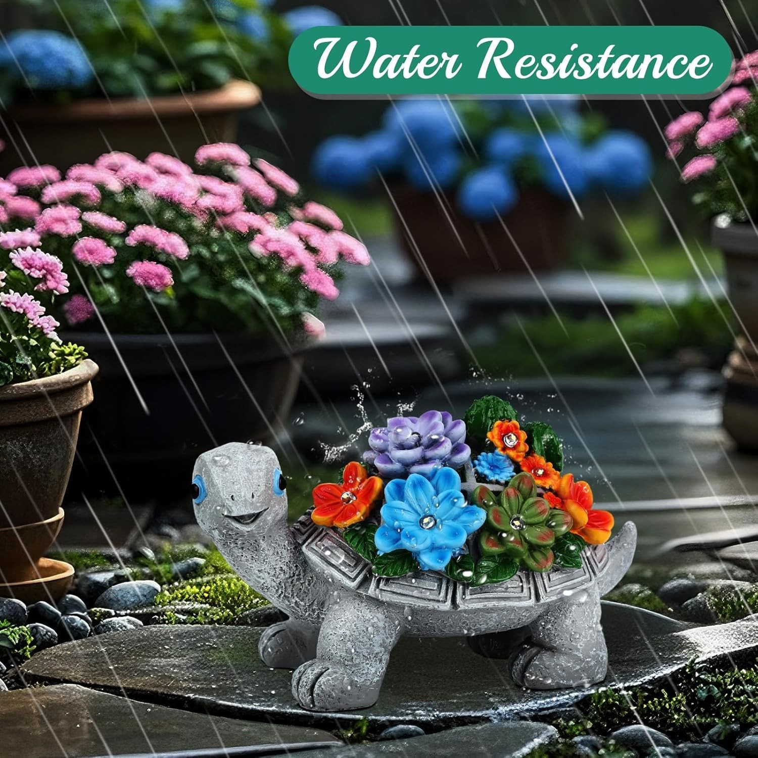 Charming Solar Turtle Statue Garden Decor with 7 LED Lights for Outdoor Spaces