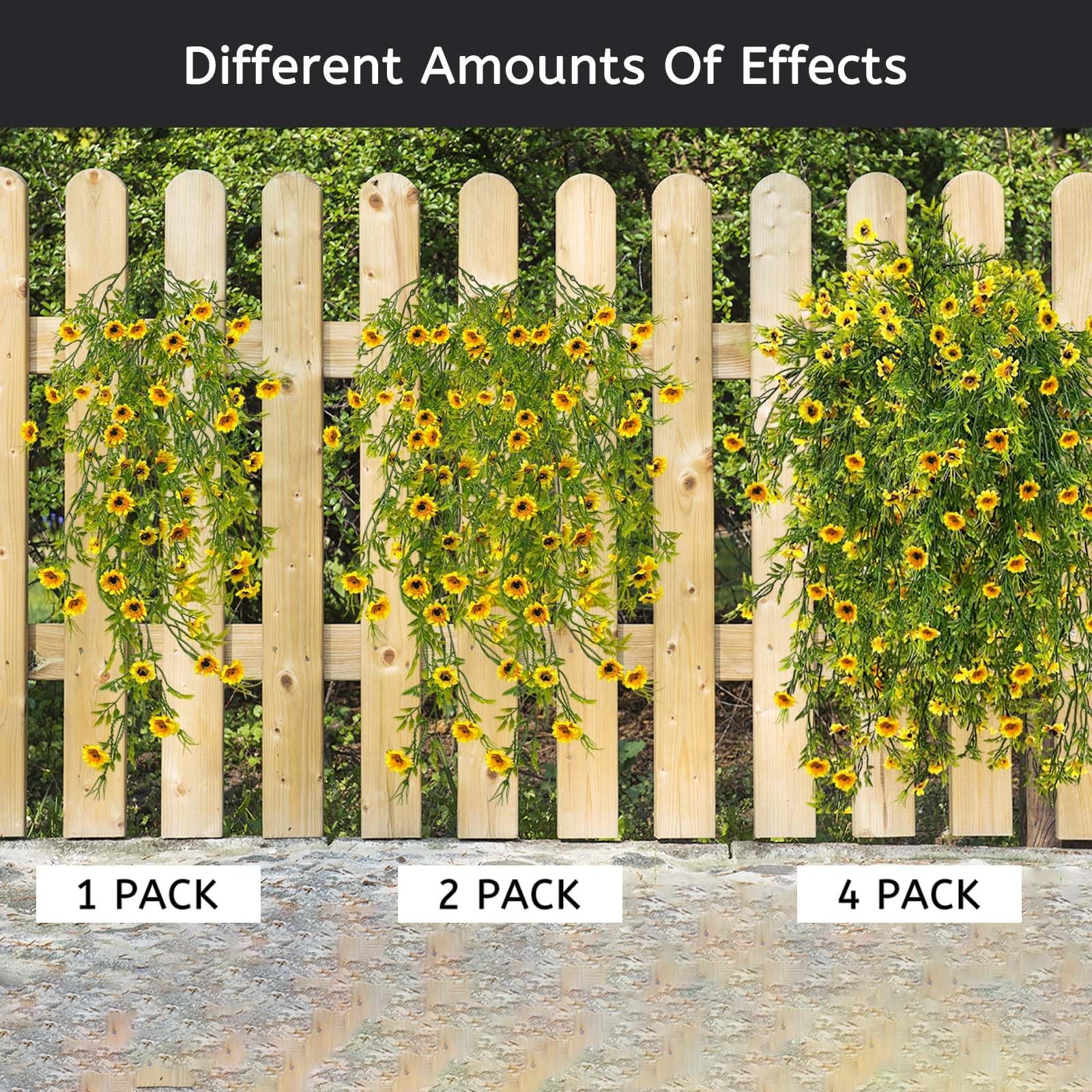 Artificial Hanging Flowers Plants for Outdoor,4Pack Bright Yellow Outdoor Dai…