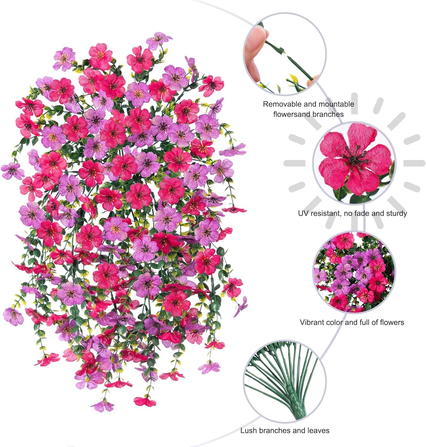 Outdoor Realistic Artificial Flower Decorations, Set of 2 in Purple and Pink