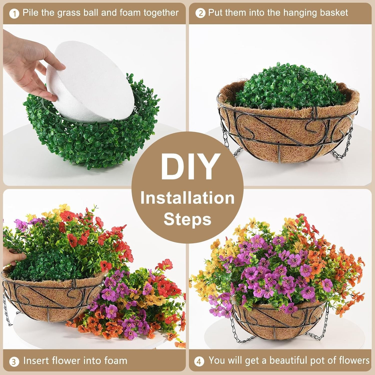 Artificial Faux Hanging Plants Flowers with Basket for Outdoor Outside Decora…