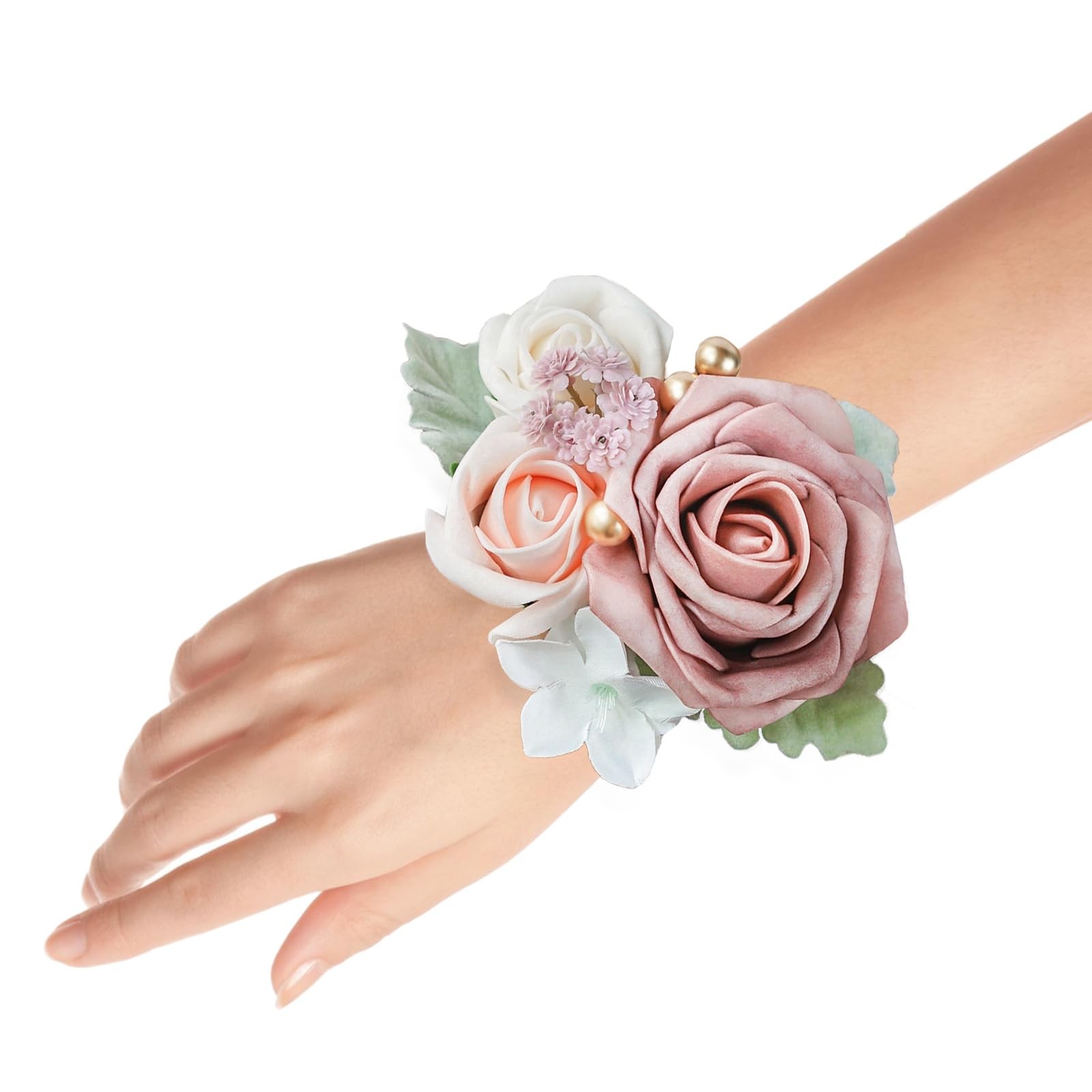 Dusty Blush Pink Artificial Rose Wedding Wrist Corsages Wristlet 2 PK