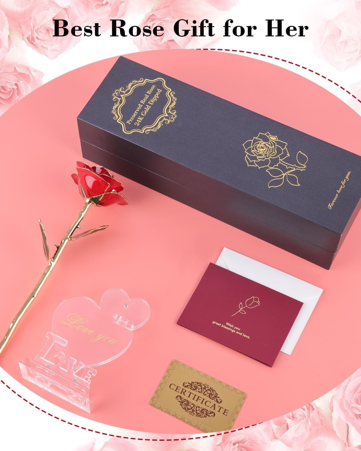Valentine Gift Real Rose Dipped 24K Gold ，Best Valentines Rose Gift for Her Wife