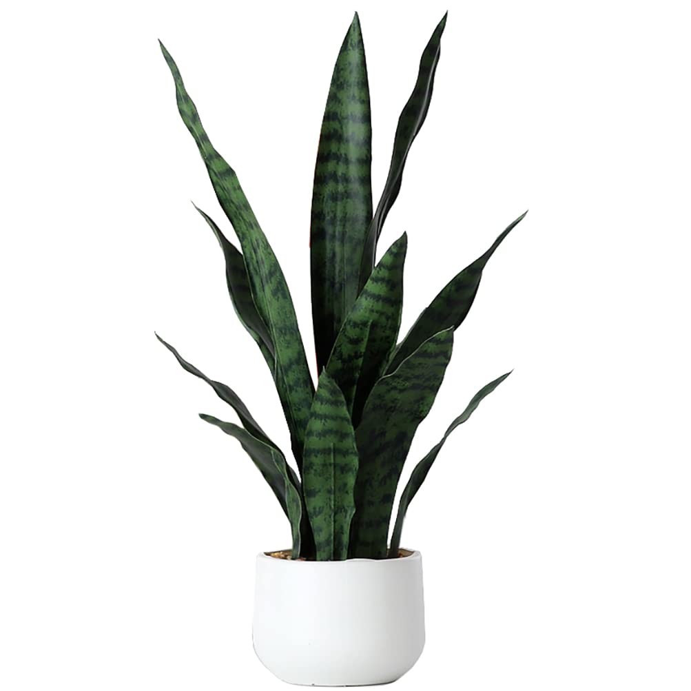 Beebel Artificial Snake Plant 22 Inch Fake Sansevieria Fake Agave Potted Plants