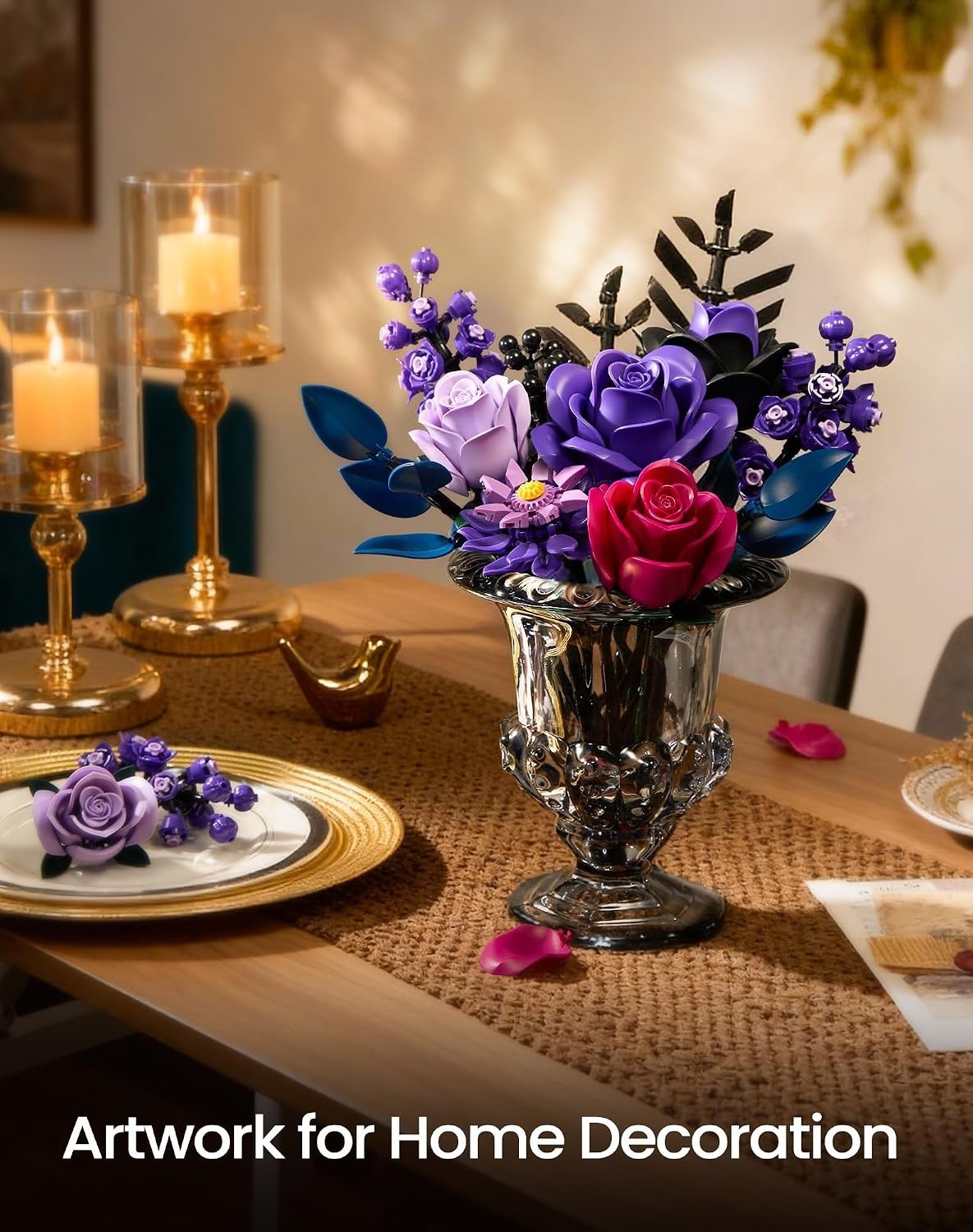 Flower Bouquet Building Set, Purple Roses Botanical Collection Kits for Adult…